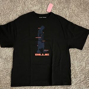 Black Graphic Tee with Blue and Red Design